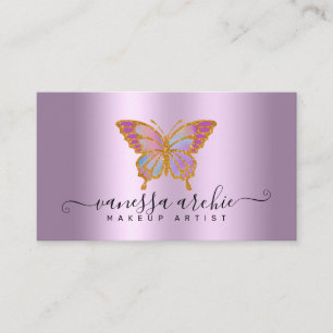 Carte De Visite Parties scintillant d'or Logo de papillon violet m