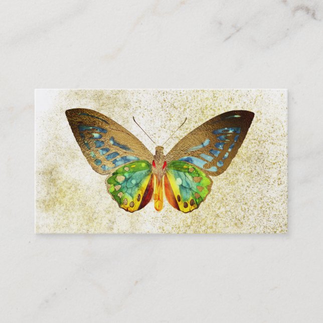 Carte De Visite *~* Parties scintillant d'or Papillon blanc doré d (Devant)