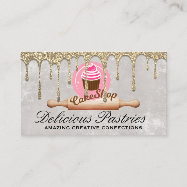 Carte De Visite Parties scintillant d'or | Pâtisserie Cupcake | Ép (Devant)