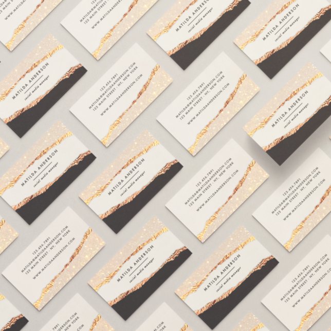 Carte De Visite parties scintillant d'or rose noir rose moderne ca (Créateur téléchargé)