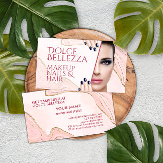 Carte De Visite Parties scintillant d'or Sparkle Blush Pink Marble