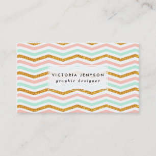 Carte De Visite Parties scintillant d'or Turquoise Chevron moderne