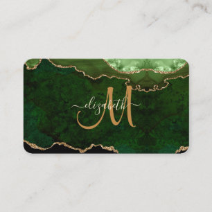 Carte De Visite Parties scintillant d'or vert chic Agate Monogramm