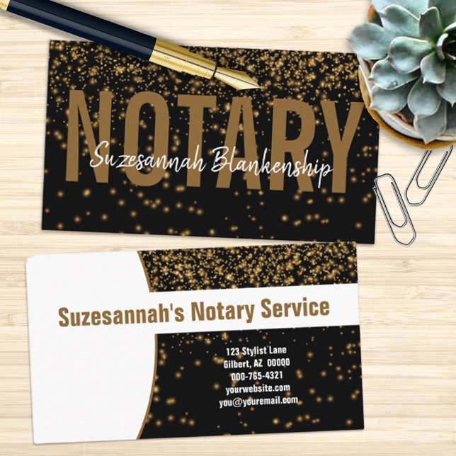 Carte De Visite Parties scintillant dorée sur Noir Noir Personnali (Créateur téléchargé)