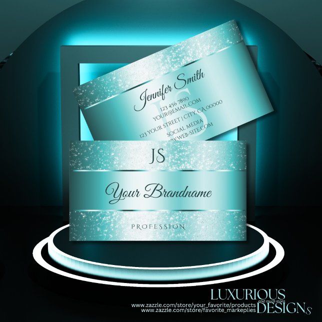 Carte De Visite Parties scintillant élégante Turquoise Dégradé et  (Créateur téléchargé)