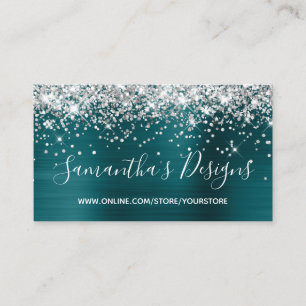 Carte De Visite Parties scintillant en argent Blue Turquoise Foil