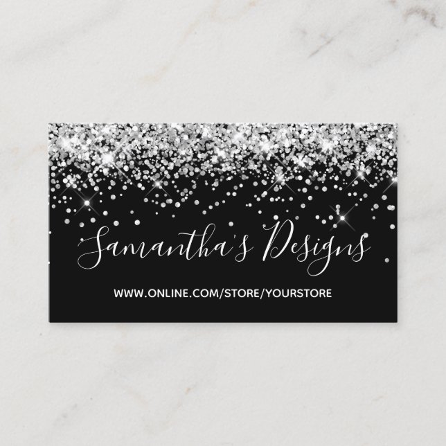 Carte De Visite Parties scintillant en argent brillant Boutique en (Devant)