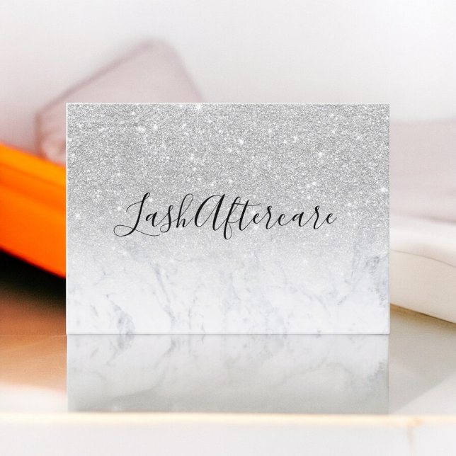 Carte De Visite parties scintillant en argent en marbre (lash aftercare marble silver glitter business card)