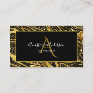 Carte De Visite Parties scintillant en marbre d'or noir Monogramm