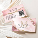 Carte De Visite Parties scintillant en marbre rose vif Monogramme<br><div class="desc">Élégant moderne chic rose Parties scintillant or marbre Agate de marbre Monogramme QR Code Carte de visite</div>