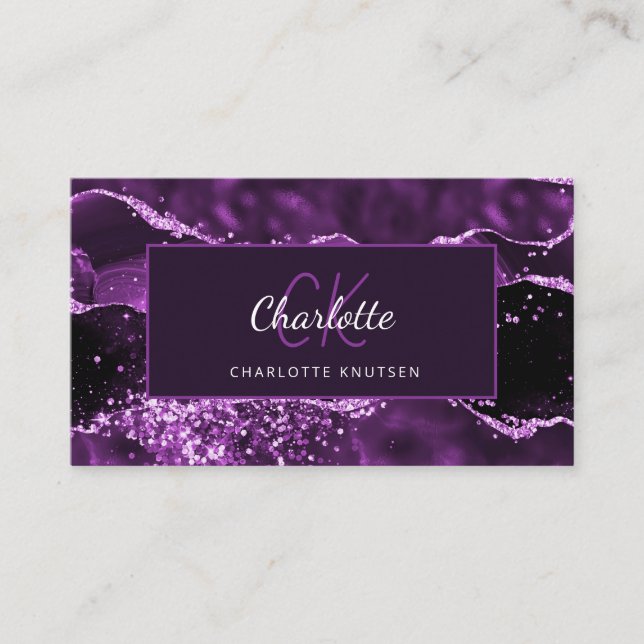 Carte De Visite Parties scintillant en marbre rose violet agate (Devant)