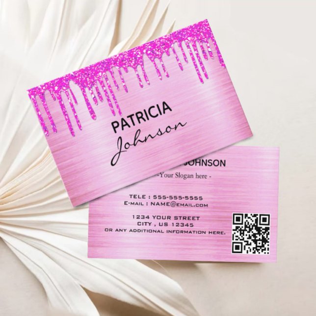 Carte De Visite Parties scintillant en or rose Beauté QR Code rose (Rose gold Glitter Beauty QR Code Pink modern Business Card)