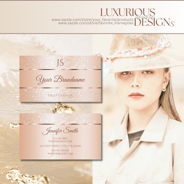 Carte De Visite Parties scintillant et Initiales de Coral Rose Pas (Créateur téléchargé)