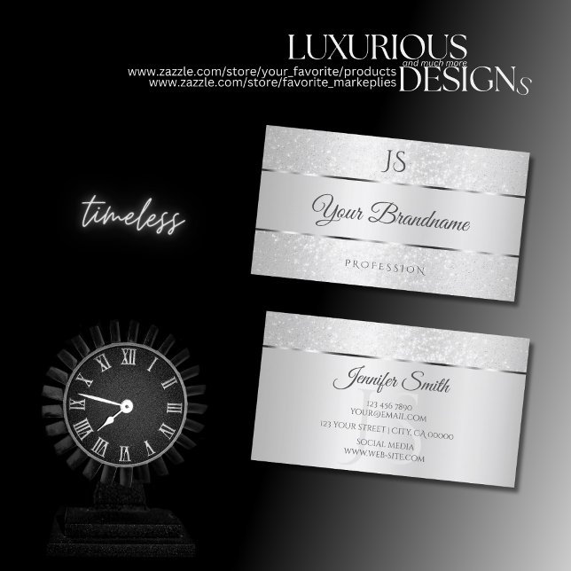 Carte De Visite Parties scintillant et initiaux doux en argent cla (Créateur téléchargé)