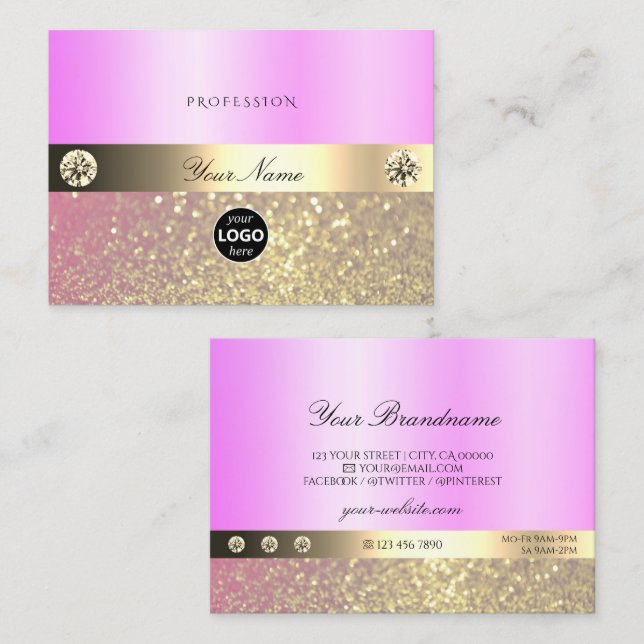 Carte De Visite Parties scintillant et logo de luxe rose violet do (Devant / Derrière)