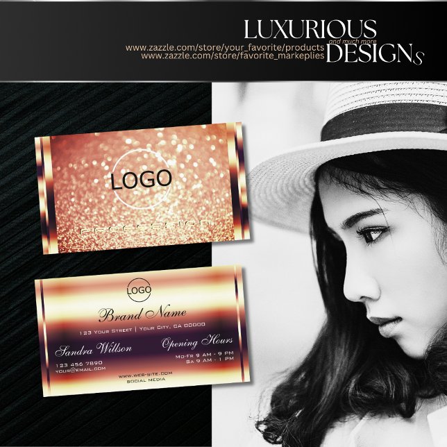 Carte De Visite Parties scintillant et logo Shimmery Rose Gold Spa (Créateur téléchargé)