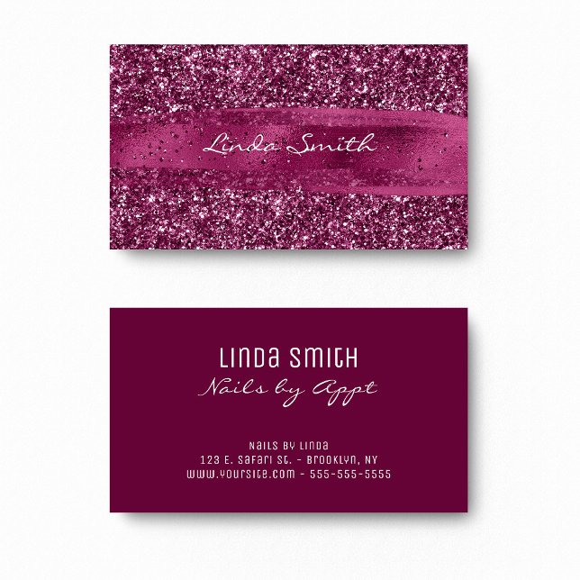 Carte De Visite Parties scintillant et pinceau (Wine Glitter and Brush Stroke Business Card)