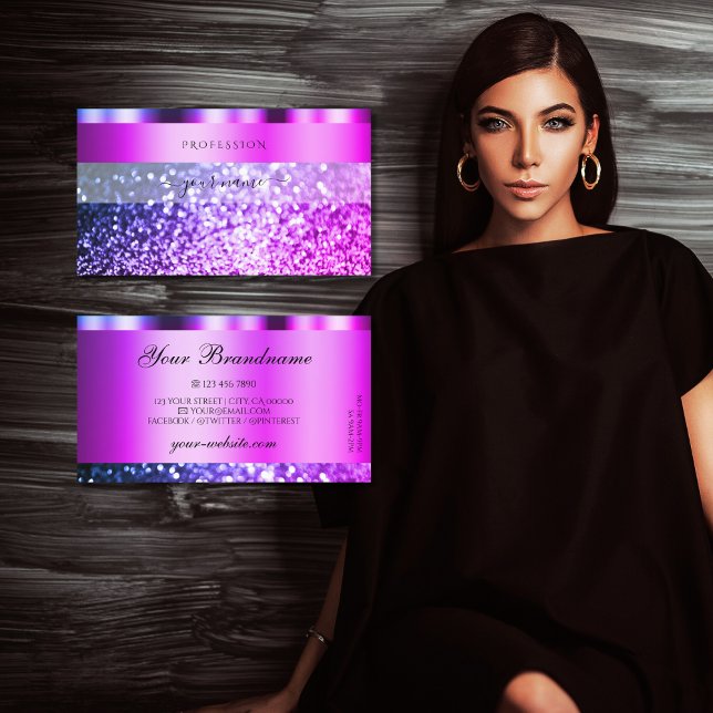 Carte De Visite Parties scintillant étincelante rose pourpre à l'o (Créateur téléchargé)