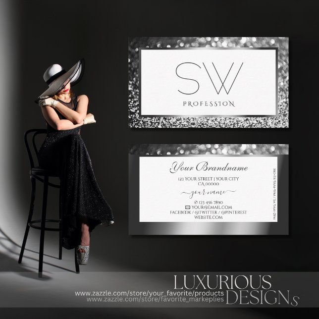 Carte De Visite Parties scintillant étouffante en argent de luxe s (Créateur téléchargé)