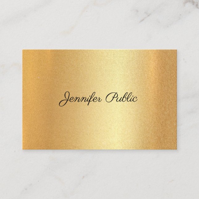 Carte De Visite Parties scintillant Faux Gold Script à main Élégan (Devant)