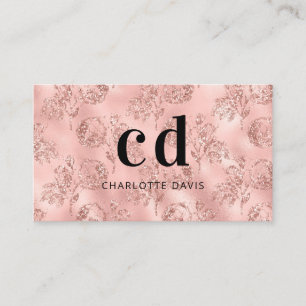 Carte De Visite parties scintillant florale d'or rose monogramme i