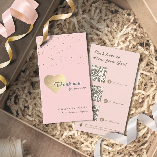Carte De Visite Parties scintillant Gold Coeur Bleu rose et Merci  (Glitter Gold Heart Blush Pink & Grey Thank you Card for Business)