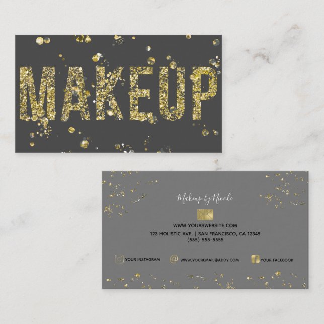 Carte De Visite Parties scintillant Gold Flakes Glam Maquillage de (Devant / Derrière)