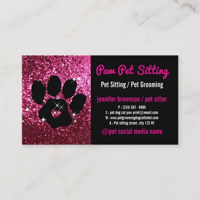 Carte De Visite Parties scintillant Grossissant Pink Black Chien C (Devant)