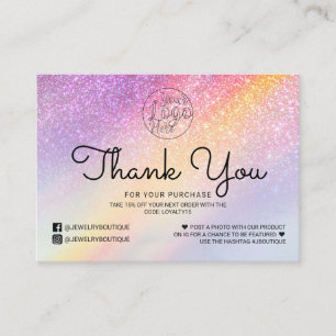 Carte De Visite Parties scintillant Holographe Rainbow Ombre Merci