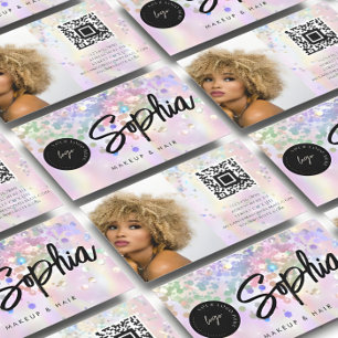 Carte De Visite Parties scintillant holographique Code QR Logo Bea