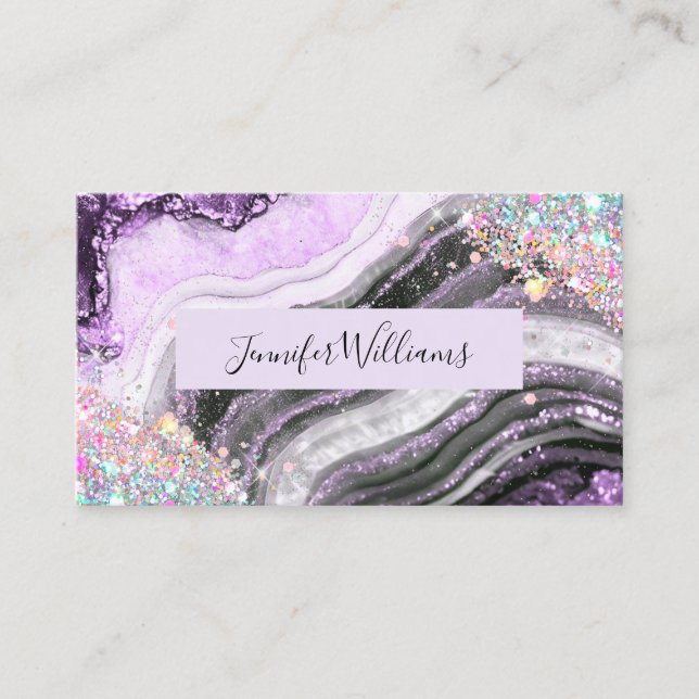 Carte De Visite Parties scintillant holographique Pink Foil Purple (Devant)