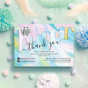 Carte De Visite Parties scintillant Holographique Sea Green Merci