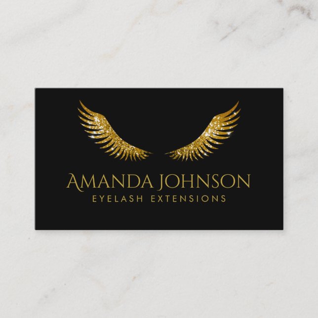 Carte De Visite Parties scintillant Lashes Gold Wings Simple Black (Devant)