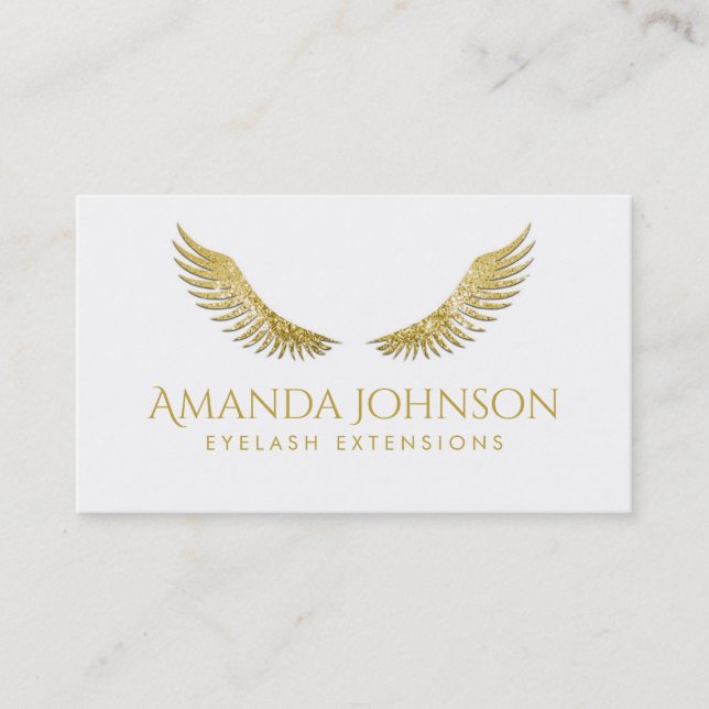 Carte De Visite Parties scintillant Lashes Gold Wings Simple White (Devant)