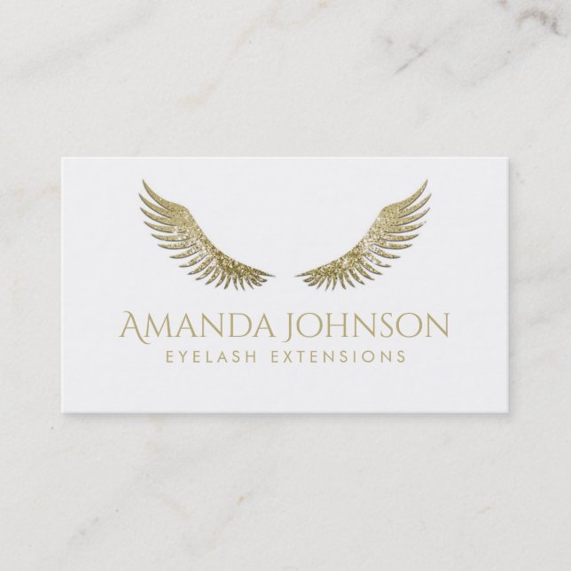Carte De Visite Parties scintillant Lashes White Gold Wings Simple (Devant)