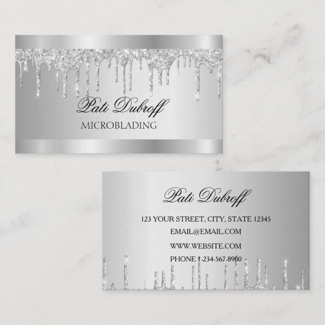 Carte De Visite Parties scintillant Microblading Salon Argent Eyeb (Devant / Derrière)