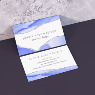 Carte De Visite Parties scintillant moderne Argent Agate Bleu Aqua