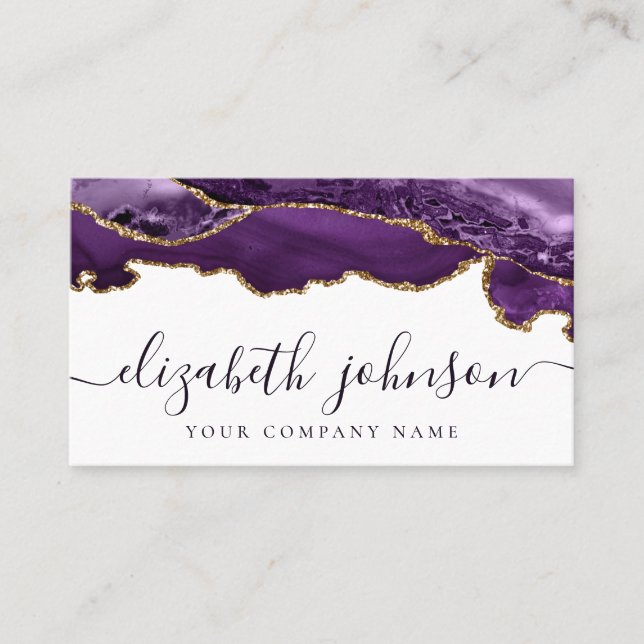Carte De Visite Parties scintillant moderne violet or Agate marbre (Devant)
