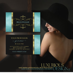 Carte De Visite Parties scintillant noire et Turquoise Gold Bordur