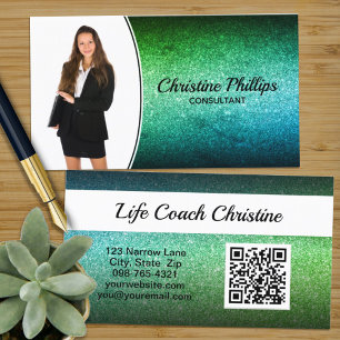 Carte De Visite Parties scintillant Ombre Vert Professionnel Photo