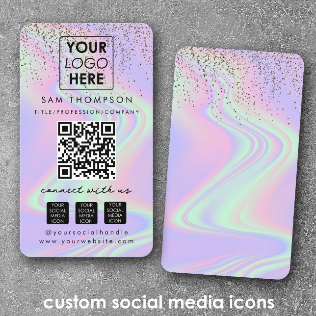 Carte De Visite Parties scintillant Opal Connectez-vous avec nous  (Glitter Opal Connect with Us Social Media QR Code Business Card)