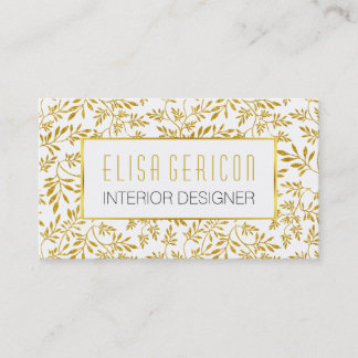Carte De Visite Parties scintillant or chic et tendance feuille mo