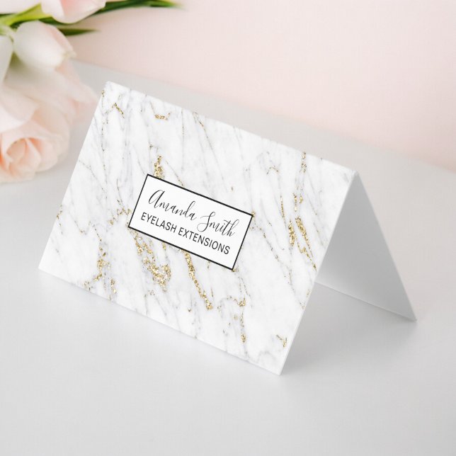 Carte De Visite Parties scintillant or chic marbre blanc élégant m (Chic gold glitter white marble elegant pattern business card)