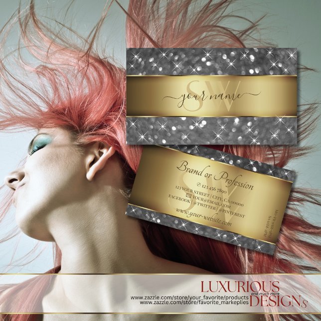 Carte De Visite Parties scintillant or et argent Étoiles lumineuse (Créateur téléchargé)