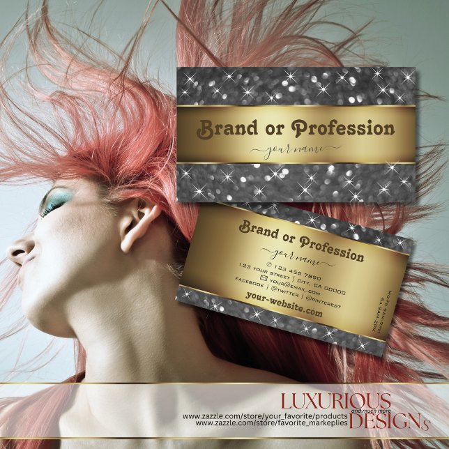 Carte De Visite Parties scintillant or et argent Étoiles lumineuse (Créateur téléchargé)