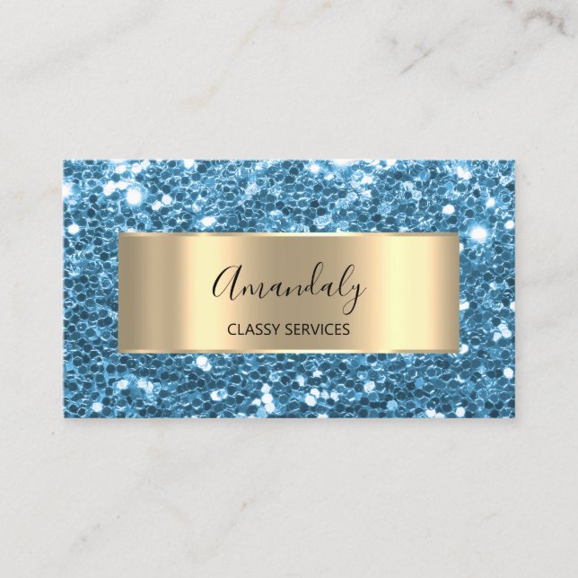 Carte De Visite Parties scintillant or QR Code Logo Eau bleu céles (Devant)