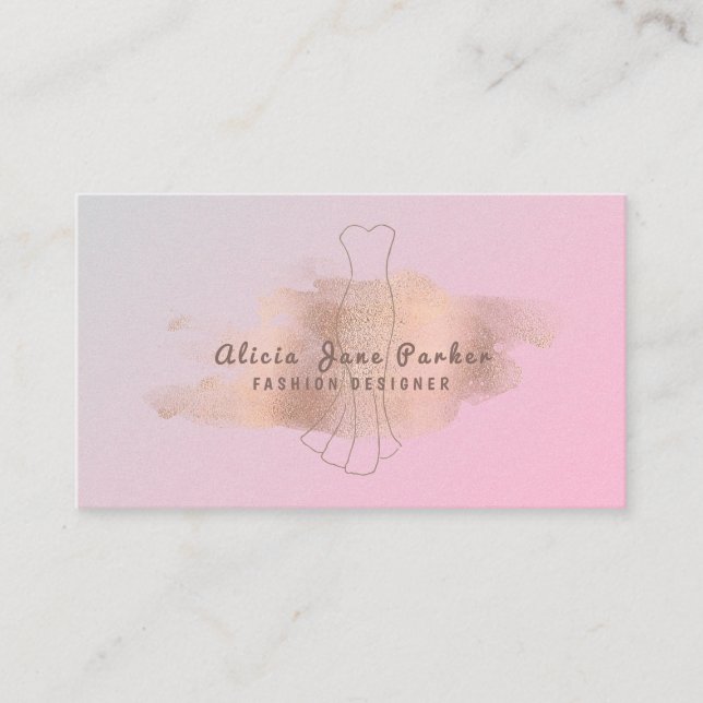 Carte De Visite parties scintillant or rose couturière rose coutur (Devant)