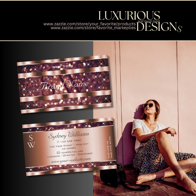 Carte De Visite Parties scintillant or Rose de luxe Étoiles étince (Créateur téléchargé)