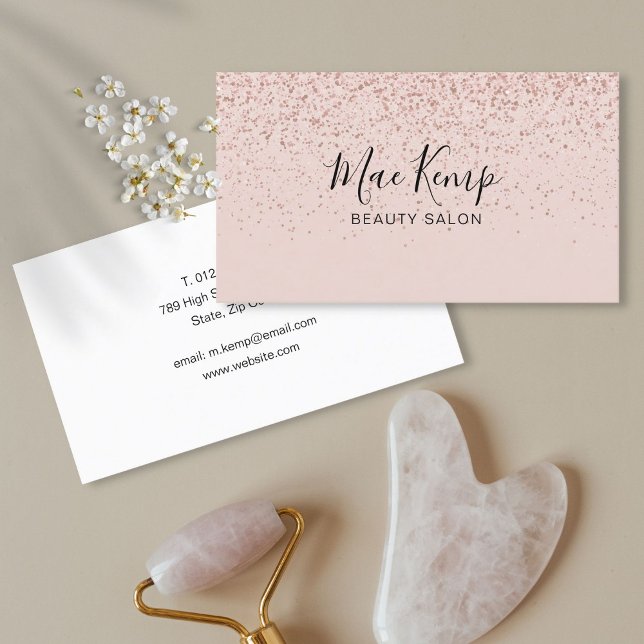 Carte De Visite Parties scintillant or Rose simple (Simple Rose Gold Glitter Business Card)