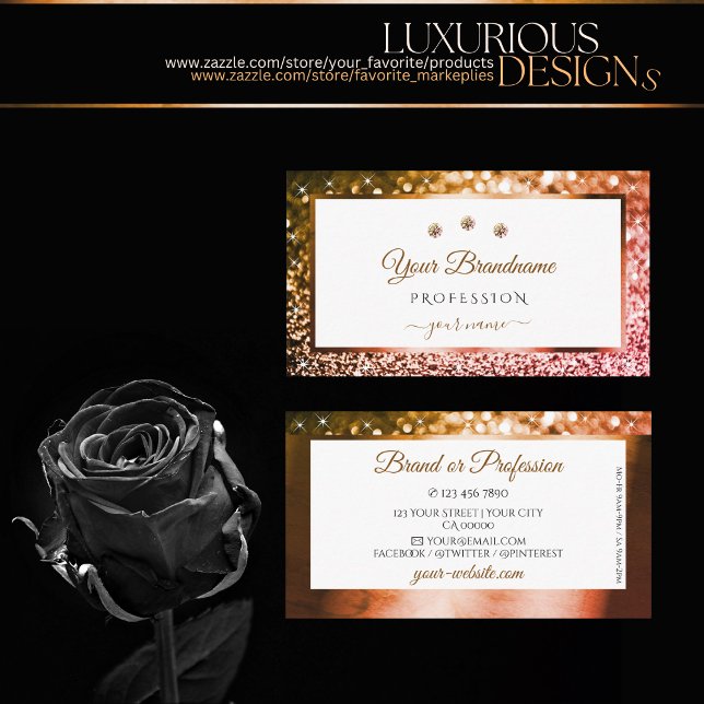 Carte De Visite Parties scintillant orange rose foncé Diamants bla (Créateur téléchargé)